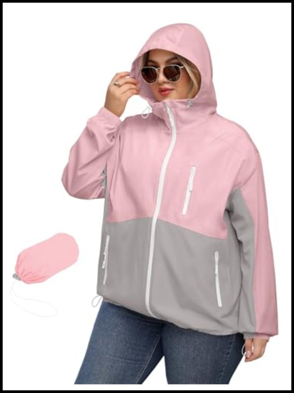Plus Size Womens Waterproof Rain Jacket with Hood Windproof
